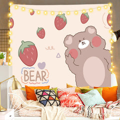 Ins Kawaii Tapestry 100cm Strawberry Bear Bunny Background Cloth Anime Wall Decoration Children's Room Hanging Cloth Live Cloth