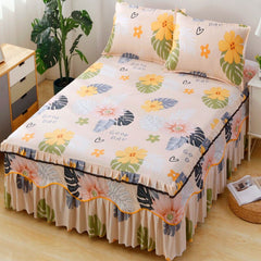 New Arrival 3pcs Set Soft Sanding Anti-slip Bedspread 1pc Bed Skirt+2pcs Pillowcase, King Queen Size Soft Smooth Bed Cover