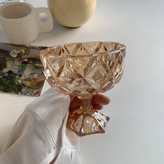 Korean Style Retro Amber Ice Cream Cup High Foot Bowl Breakfast Bowl Decoration Storage Ornaments Chic Glass Cup