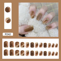 24pcs/box Detachable Fake Nails Smudged Golden Full Nail Art Tips Colorful Beauty Nail Artificial False Nails Tips