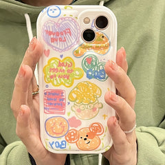 INS Korea Color Graffiti Tide Cute Phone Case For iphone 11 13 12 Pro Max Cartoon Lovely Anti-drop Soft Cover Couple Friend Gift