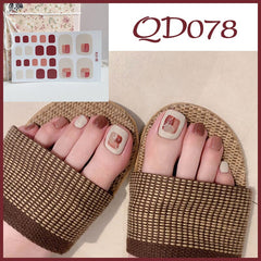 22tips/sheet Toe Nail Stickers Waterproof Fashion Toe Nail Wraps Nail Art Full Cover Adhesive Foil Stickers Manicure Decals