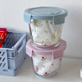 YICKYUE - Glass Lunch Box Food Preservation Container Pastoral Retro Flower Soup Bowl with Lid Portable Fruit Salah Bowl for Office Worker