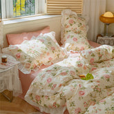 Yickyue Korean Princess Style Lotus Leaf Lace Pillowcase 100% Cotton Plant Floral Cushion Cover Bed Head Pillow Cover Home Deco