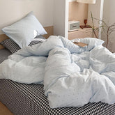 YICKYUE - Korean Mint Dot Washed Cotton 4-Piece Bedding Set
