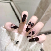 24PCS Black Press On Nails Cute Black Bow Design Fake Nails Full Coverage Nail Free Shipping Nails Set Press On With Glue