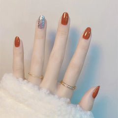 24Pcs Short Nail Art Fake Nails Bow-knot Pearl Press on Tips False with Glue Coffin Stick Butterfly Designs Square Nail Z1052