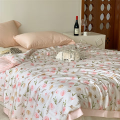 Yickyue Summer Cool Quilt Soft and Cool Blanket Washable Quilt Ice Silk Air Conditioning Satin Single Double Bedroom Bed Thin Quilts