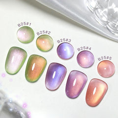 YICKYUE - 1/5PCS SS25 Cat Eye Gel Polish w/Glass Beads & Crystal, 5 Colors Salon DIY Nail Supplies Kit for Pro Nails Manicure