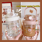 Kawaii Straw Cup Creative Cute Bear Plastic Cup Cute Water Cup Portable Oblique Cross Sports Kettle Big Belly Cup Water Bottle