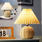 Christmas Decoration Vintage Rattan Lamp Table Korean Table Lamps for Bedroom Lamp Living Room Light Pleats Lamp with Led Bulb