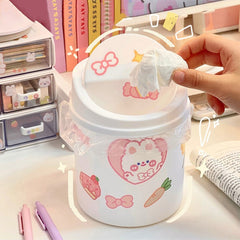 Kawaii Trash Can With Sticker Plastic Desk Storage Bucket Mini Cute Recycle Trash Bin For Home Office Car Kitchen Pencil Holder