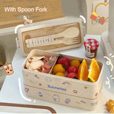 1000ml Cute Wheat Straw Lunch Box With Sticker For Kids School Adults Office Microwave Picnic Portable Bento Box With Spoon Fork