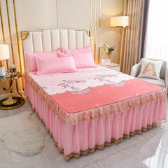 3pcs Set Thicken Soft Sanding Bed Skirt King Queen Size Lace Bedspread Anti-slip Bed Cover 1pc Bed Skirt 2pcs Pillowcase