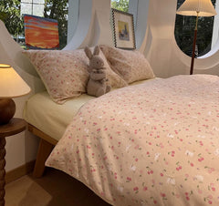 YICKYUE - Cute rabbit cherry pink green bedding set 1.2 1.5 1.8 kid,twin full queen cotton home textile bed sheet pillowcase quilt cover