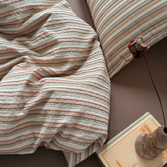 YICKYUE - Brown Stripe Bedding Set simple style For adults kids Brown pink Bed Sheet With Pillowcases 100% Cotton King Queen Full size