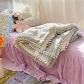 Yickyue Small ball lambskin blanket simple gray love rabbit velvet sofa cover blanket full of girl heart nap blanket fleece blanket