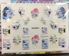 1pc 3D Flower Nail Sticker Acrylic Engraved 6D Pink Black Embossed Water Decals Empaistic Nail Water Slide Decals Z0342