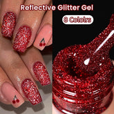 YICKYUE - 15ml Red Reflective Shining Nail Gel Polish Sparkling Semi Permanent Soak Off UV Gel Glitter DIY Nail Art for Winter