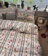 YICKYUE - Romantic sweet flower red bedding set 1.2 1.5 1.8 2.0,twin full queen king cotton home textile bed sheet pillow case quilt cover
