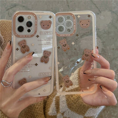 Yickyue For iPhone 11 Case Retro Chocolate Bear Phone Case For iPhone 13 12 11 14 Pro Max Xs Max XR X Lens Protection Cute Silicon Cover