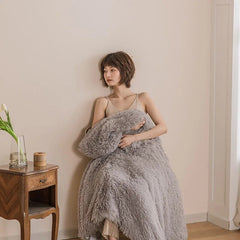 Yickyue New Winter Super Soft Warm Fur Blanket Fluffy Shaggy Blankets Bed Bedspread Beige White Warm Bedding Sheet Cozy Blanket