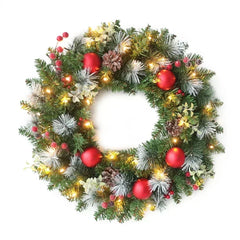 YICKYUE - 40CM Led Christmas Wreath Artificial Pinecone Red Berry Garland Hanging Ornaments Front Door Wall Decorations Xmas Tree Wreath