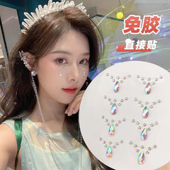 Yickyue 3D Face Jewelry Crystal Diamond Disposable Tattoo Stickers DIY Women Eyes Face Body Rhinestones Waterproof Makeup Art Stage 1pcs