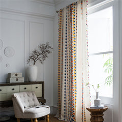 1.5M Width Cotton Linen Printed Curtain Household Living Room Kitchen Bohemia Tassel Window Half Blackout Curtain