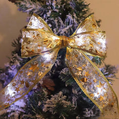 Yickyue Christmas Tree Decoration Ornaments Ribbon Fairy Light Bows Navidad Decor Natal New Year 2023 LED String Lights Xmas Tree