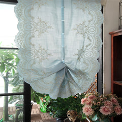 YICKYUE - Free Shipping Elegance Purdah Embroidery Shades Lifting Valance Balloon Romantic Shades Finished Fan Draw Ribbon Short Drapes