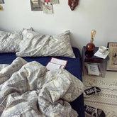 Yickyue NEW 100%Cotton Patterns Bedding Sheet Quilt Cover Pillow Cover Soft Comfortable Retro Simple Androgynous Style Dark Blue
