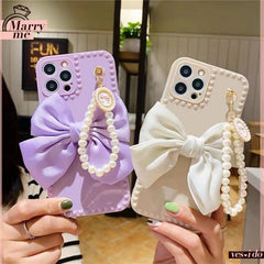 Phone Case For iphone 13 Cover Pearl Bracelet Bow For iPhone 12 11 13 Pro Max Mini X XR XS Max 6 S 7 8 Plus + Soft Phone Case