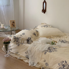 Yickyue Oil Painting Style Advanced French Retro Rose Cotton Four-Piece Cotton Korean Bedding