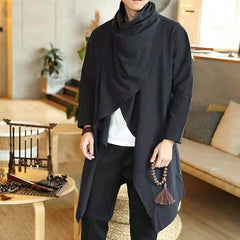 Hearujoy Cotton Trench Men Vintage Jacket Long Sleeve Scarf Collar Cloak Shirt Top Fashion Poncho Male Windbreake Irregular Cardigan Coat
