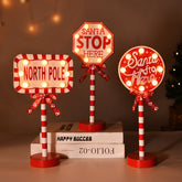 YICKYUE - LED Christmas Lamp Santa Stop Here Street Sign Xmas Wooden Desktop Ornaments Light 2024 Christmas Home Decoration New Year Gifts