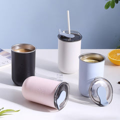 Coffee Mug with Lid Stainless Steel Cup Ins Portable Leakproof Drinkware Travel Milk 300ml RR2207