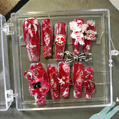 Hot Girl Style Spooky Mask Rabbit Press On Nails Y2K Handmade Halloween Fake Nail With Glue Long Coffin Acrylic False Nail Tips