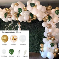 98Pcs White Balloon Garland Arch Kit Gold Confetti Latex Balloons for Wedding Kids Jungle Birthday Party Decorations Baby Shower