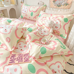 Yickyue Cartoon Style Printed Bedding Sets King Queen Full Sizes Comforter Sets Duvet Cover Bed Flat Sheet Pillowcases for Child Girls