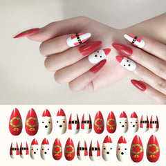 24Pcs/Box Full Coverage Fake Nails for Christmas Handmade Seamless Removable Fake Nails Cute Kawaii Ballerina Press on Nail Set