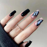 Press On Nails Square 24PCS Short Acrylic Nails Black Butterfly Design Sweet Style Full Coverage Nails Free Shipping Fake Nails