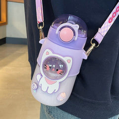 Plastic Portable Water Bottle Large Capacity Plastic Sports Bottle for Coffee Milk Juice with Straw Cartoon Leakproof Tea Cup