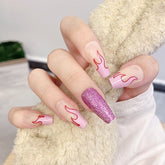 Fire Flower Petite False Nails for Professional Gradient Halo Line Press on Acrylic Nails with Glue Accessories Z1345