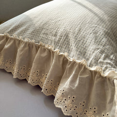 YICKYUE - Korean Style Washed Cotton Checkered Bedding Set - Lace Trim