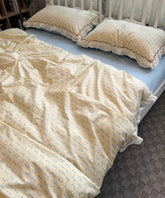 YICKYUE - Fashion kawaii bow yellow blue bedding set,twin full queen fairyfair cute cotton home textile bed sheet pillow case quilt cover