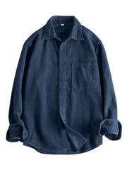 HEARUJOY - Men's Casual Corduroy Long Sleeve Shirt - Solid Color, Button Detail, Single Breasted, Loose Fit - Polyester 100%, Non-Stretch Fabric, 270gsm, Acetate Lining, Lapel Collar, Woven Placket, Weeke