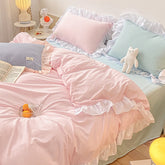 Cute bedding set 4pcs princess bedroom decoration kawaii pink fitted bed sheet/sheet pillowcase quilt cover twin full queen size