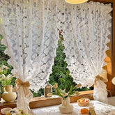 YICKYUE - 2 Panel White Romantic Lace Curtain Set French Vintage Voile Farmhouse Home Decoration Flower Window Curtains for Living Room, Bedroom, Kitchen, Balcony Doorway Curtains, Rod Pocket Top Coffee Curtains