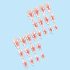 YICKYUE - 24pcs French Almond Fake Nail Sweet Pink White Gradient False Nail Tips for Lady Women Wearable Ins Simple Korean Press on Nails